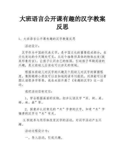 大班语言公开课有趣的汉字教案反思