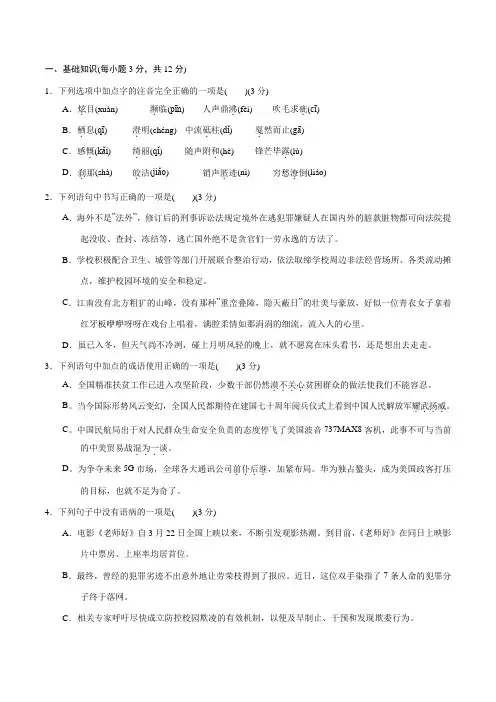 中考考前模拟测试 语文试卷 附答案解析