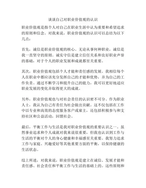 谈谈自己对职业价值观的认识