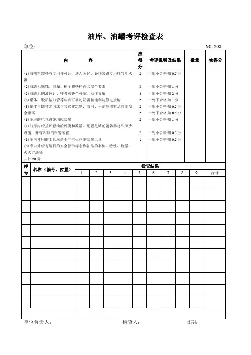 油库、油罐考评检查表