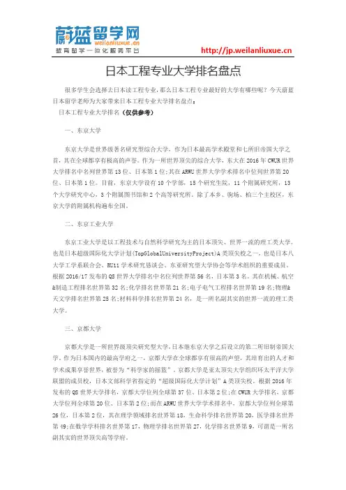 日本工程专业大学排名盘点