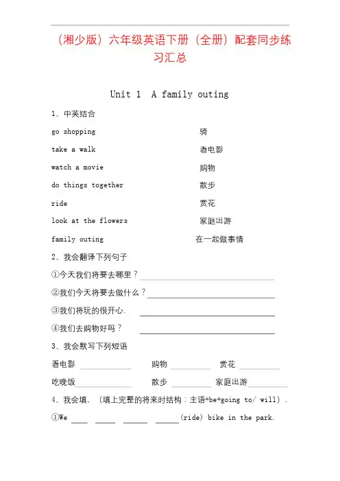 (湘少版)英语六年级下册配套同步练习 (全书完整版)