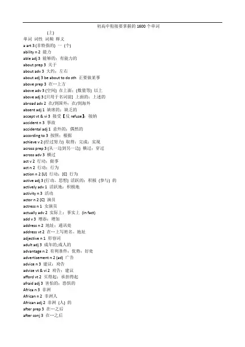 初高中衔接要掌握的1600个单词