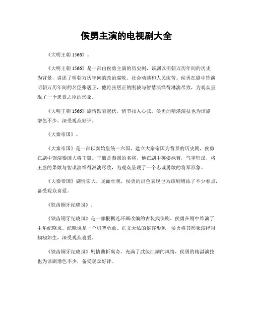 侯勇主演的电视剧大全
