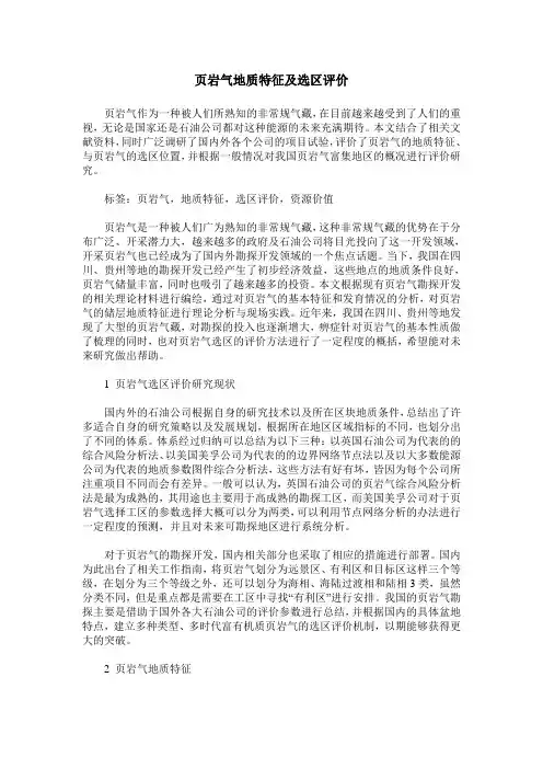 页岩气地质特征及选区评价