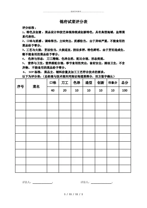 试菜评价表
