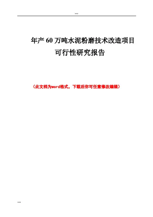 年产60万吨水泥粉磨技术改造项目可行性研究报告