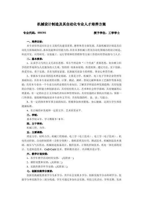 机械设计制造及其自动化专业人才培养方案(精)