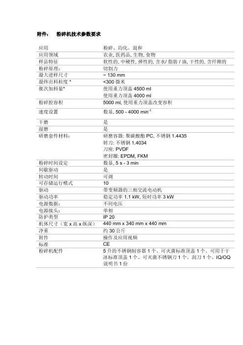 粉碎机技术参数要求