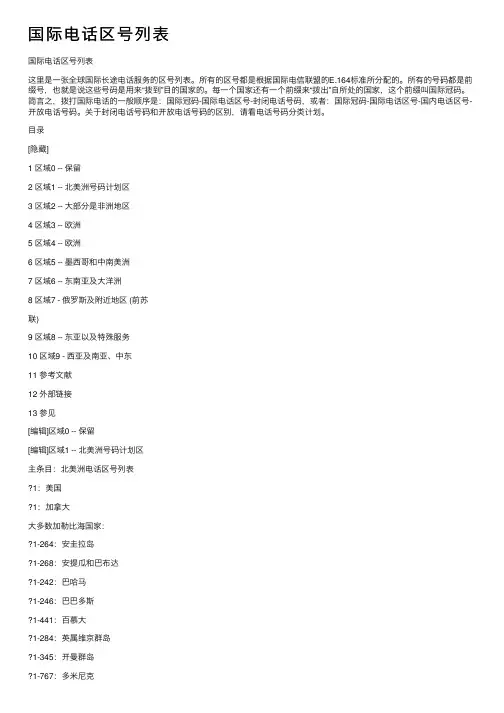 国际电话区号列表