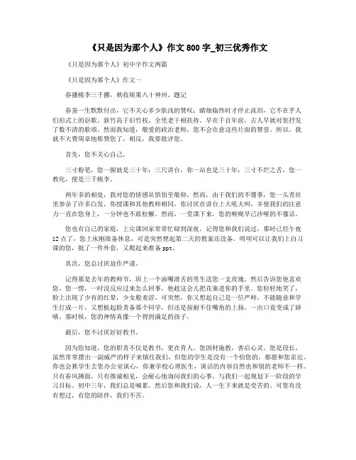 《只是因为那个人》作文800字_初三优秀作文