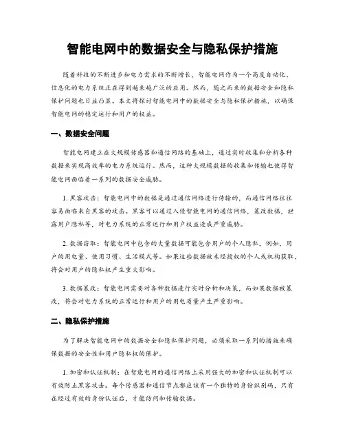 智能电网中的数据安全与隐私保护措施
