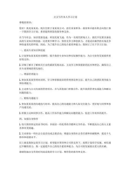 公文写作本人学习计划