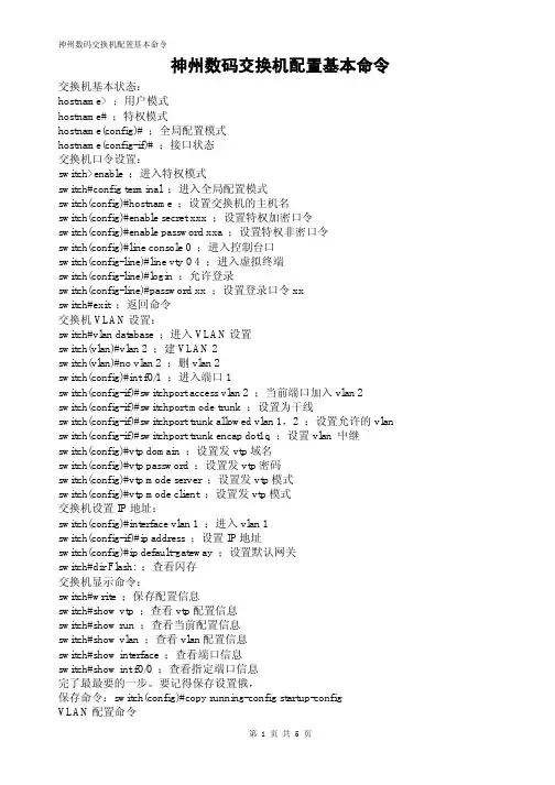 神州数码配置基本命令