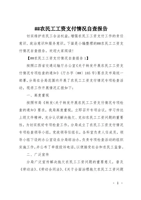 ##农民工工资支付情况自查报告