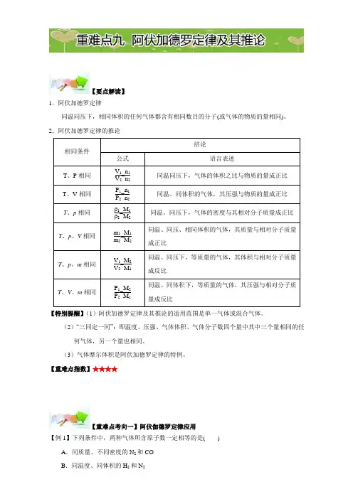 高一化学 第一章 从实验学化学人教版必修1：重难点九 
