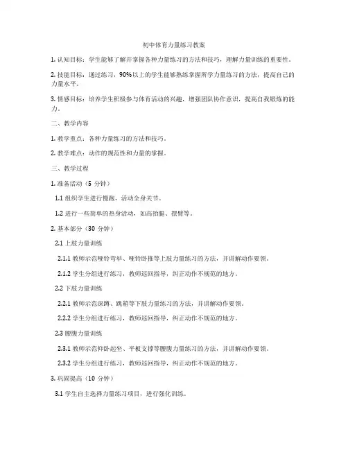 初中体育力量练习教案