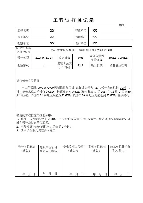 锚杆桩试打桩记录