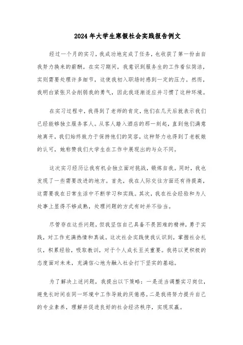 2024年大学生寒假社会实践报告例文（六篇）