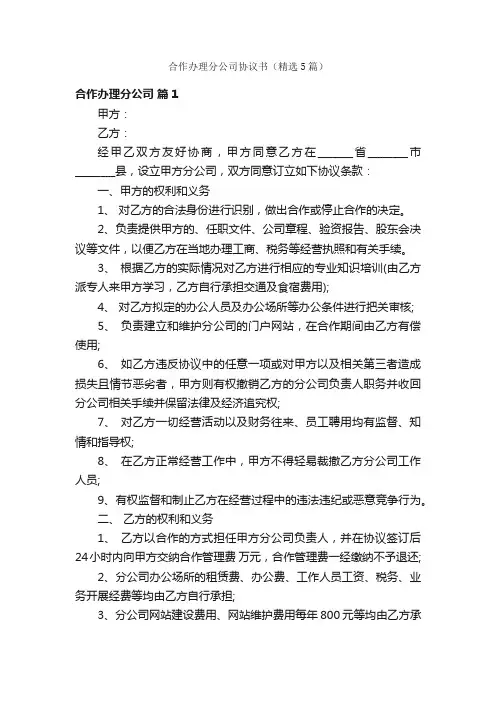 合作办理分公司协议书（精选5篇）