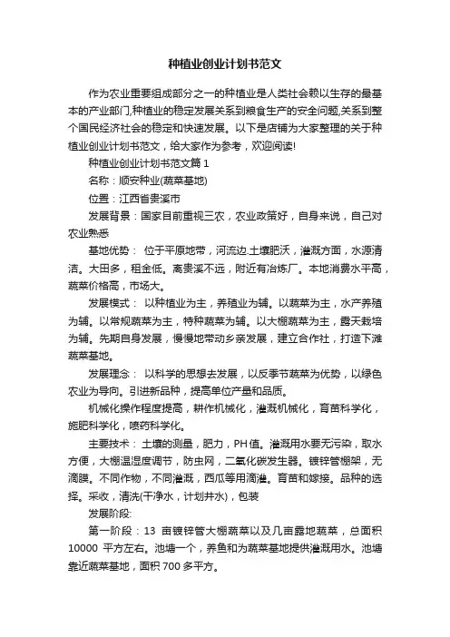 种植业创业计划书范文