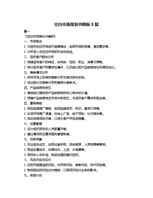 空白市场策划书模板3篇