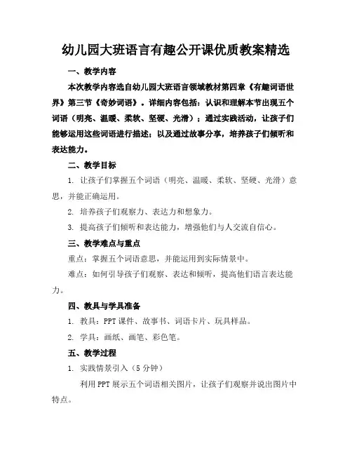 幼儿园大班语言有趣的公开课优质教案精选