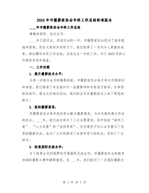 2024年市摄影家协会年终工作总结标准版本(2篇)