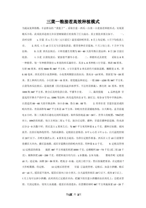 三菜一粮接茬高效种植模式