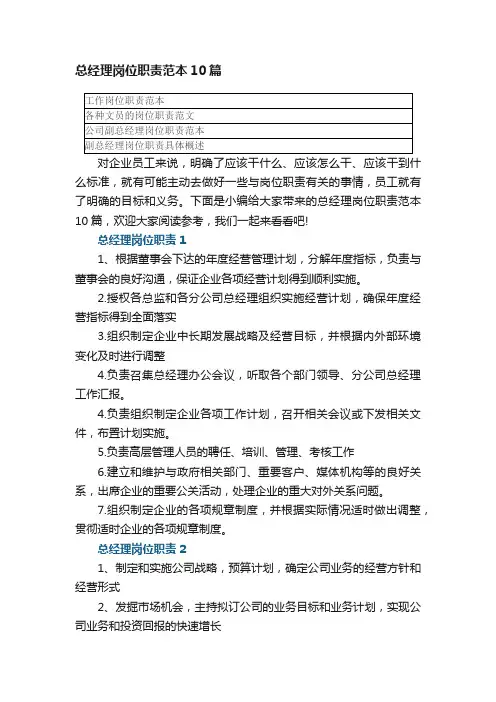 总经理岗位职责范本10篇