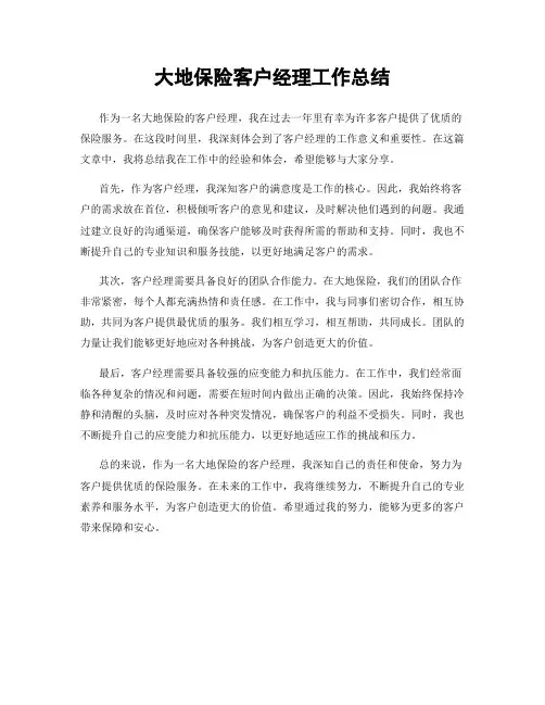 大地保险客户经理工作总结