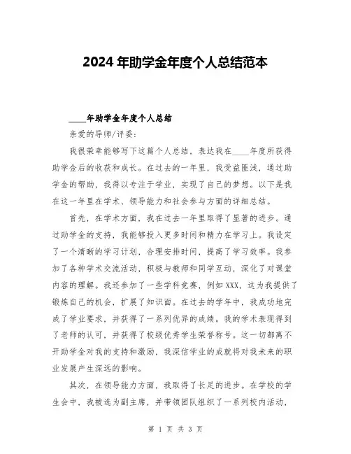 2024年助学金年度个人总结范本