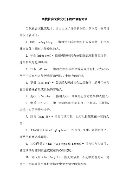 当代社会文化变迁下的汉语新词语