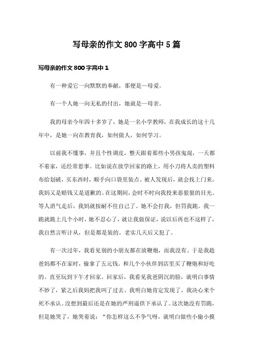 写母亲的作文800字高中5篇