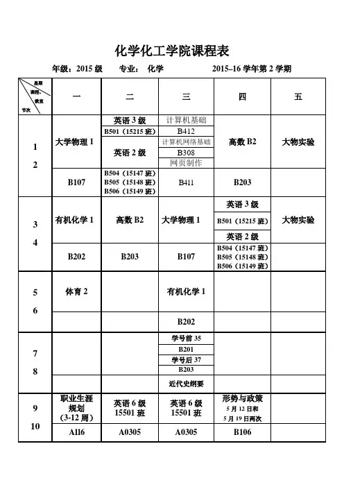 化学化工学院课程表
