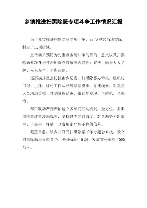 乡镇推进扫黑除恶专项斗争工作情况汇报_2