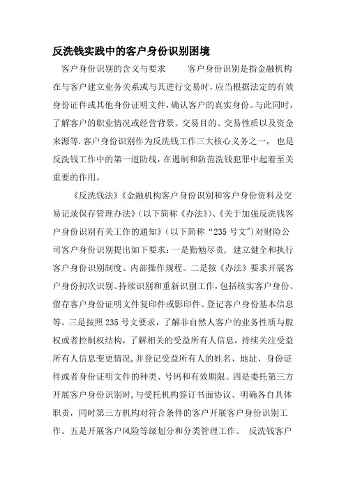 反洗钱实践中的客户身份识别困境-文档资料
