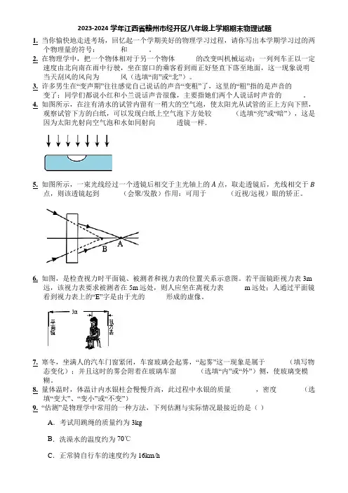 2023-2024学年江西省赣州市经开区八年级上学期期末物理试题