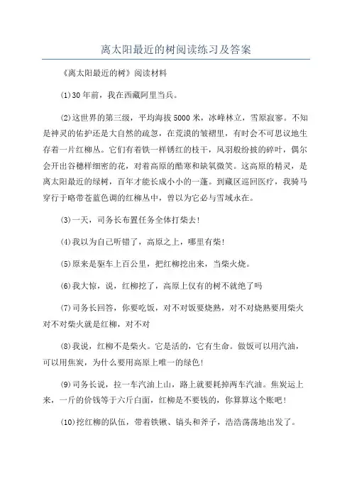 离太阳最近的树阅读练习及答案