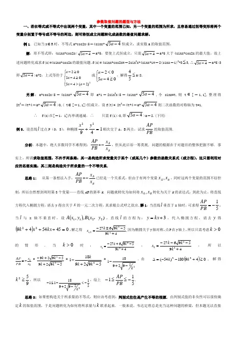 高中数学求参数取值范围题型与方法总结归纳