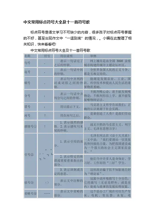 中文常用标点符号大全及十一首符号歌