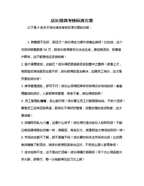 店长绩效考核标准方案