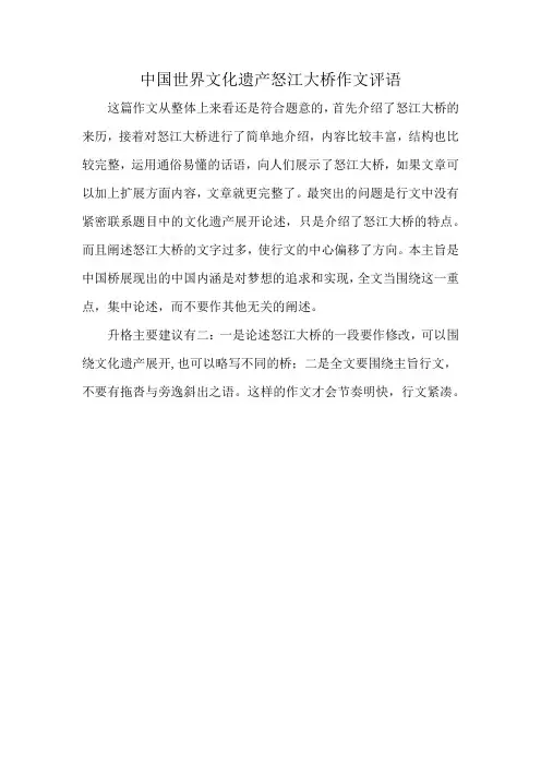 中国世界文化遗产怒江大桥作文评语