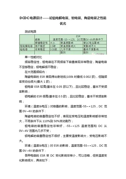DCDC电源设计——论铝电解电容、钽电容、陶瓷电容之性能优劣