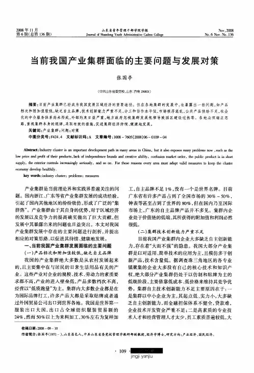 当前我国产业集群面临的主要问题与发展对策