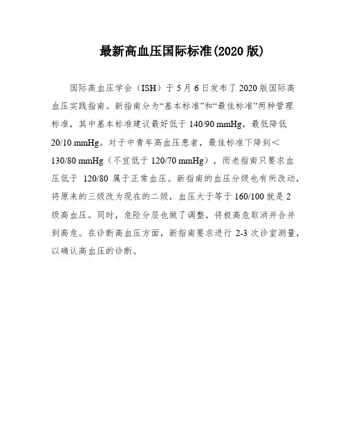 最新高血压国际标准(2020版)
