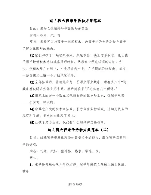 幼儿园大班亲子活动方案范本(五篇)