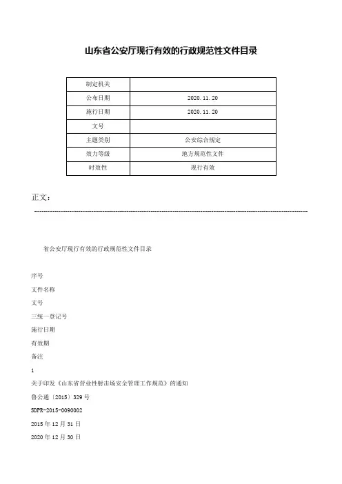 山东省公安厅现行有效的行政规范性文件目录-