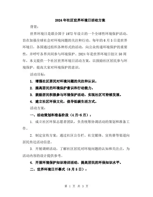 2024年社区世界环境日活动方案