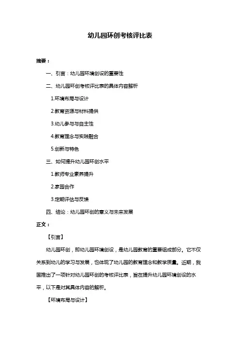 幼儿园环创考核评比表